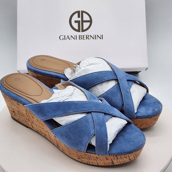 Giani Bernini Shoes - Giani Bernini Juliaas Blue Azur Cork Wedge Slide Sandals Women's 9.5M